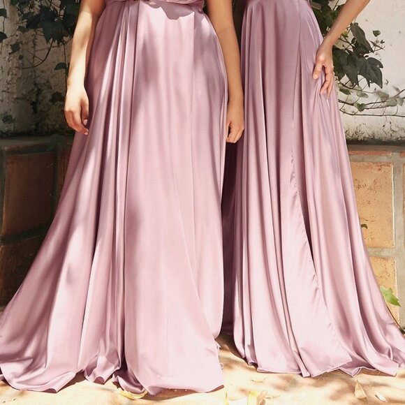MAUVE FLOWY SATIN A-LINE Evening Party Prom Wedding Formal DRESS GOWN CD105 - Picture 7 of 8